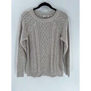 Women's Gap Beige Cable Knit Crewneck Sweater Size M